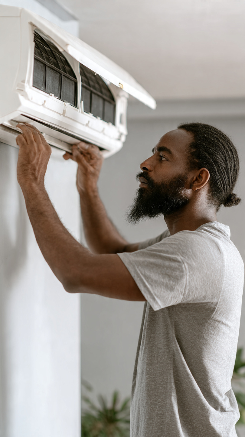 a black man installing an air conditioner (1)